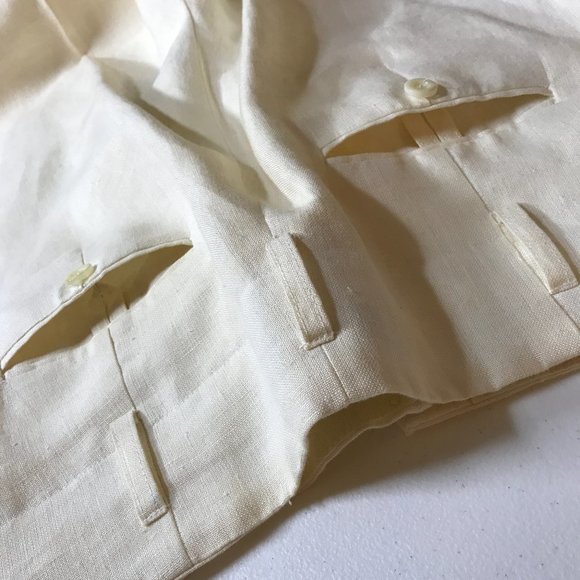 Vintage 100% Linen Pleated Cuffed Trousers 4 Pockets Belt Loops Lined Size 14 - Picture 14 of 16